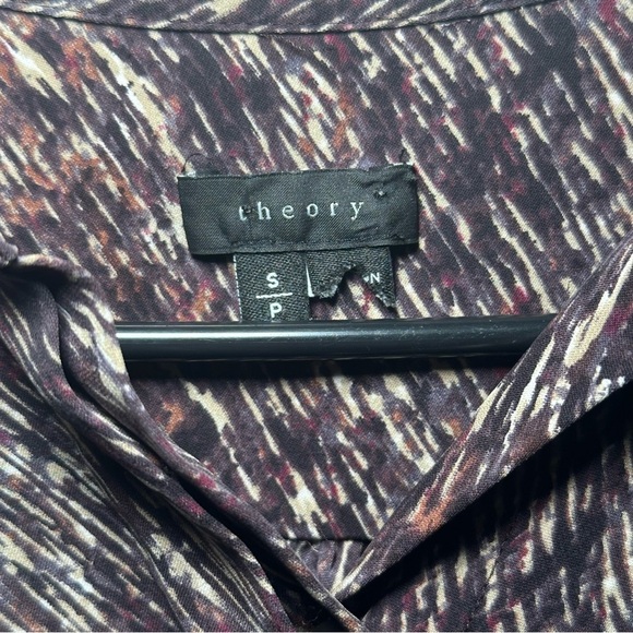 Theory Silk Sheer Button Down Abstract Print Blouse Size S | Minimalist Workwear - Picture 1 of 10